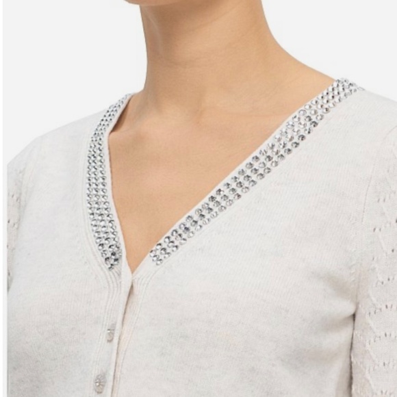 LOVE SHACK FANCY BRYNNER CROP CARDIGAN XS in PEBBLE - Picture 9 of 11